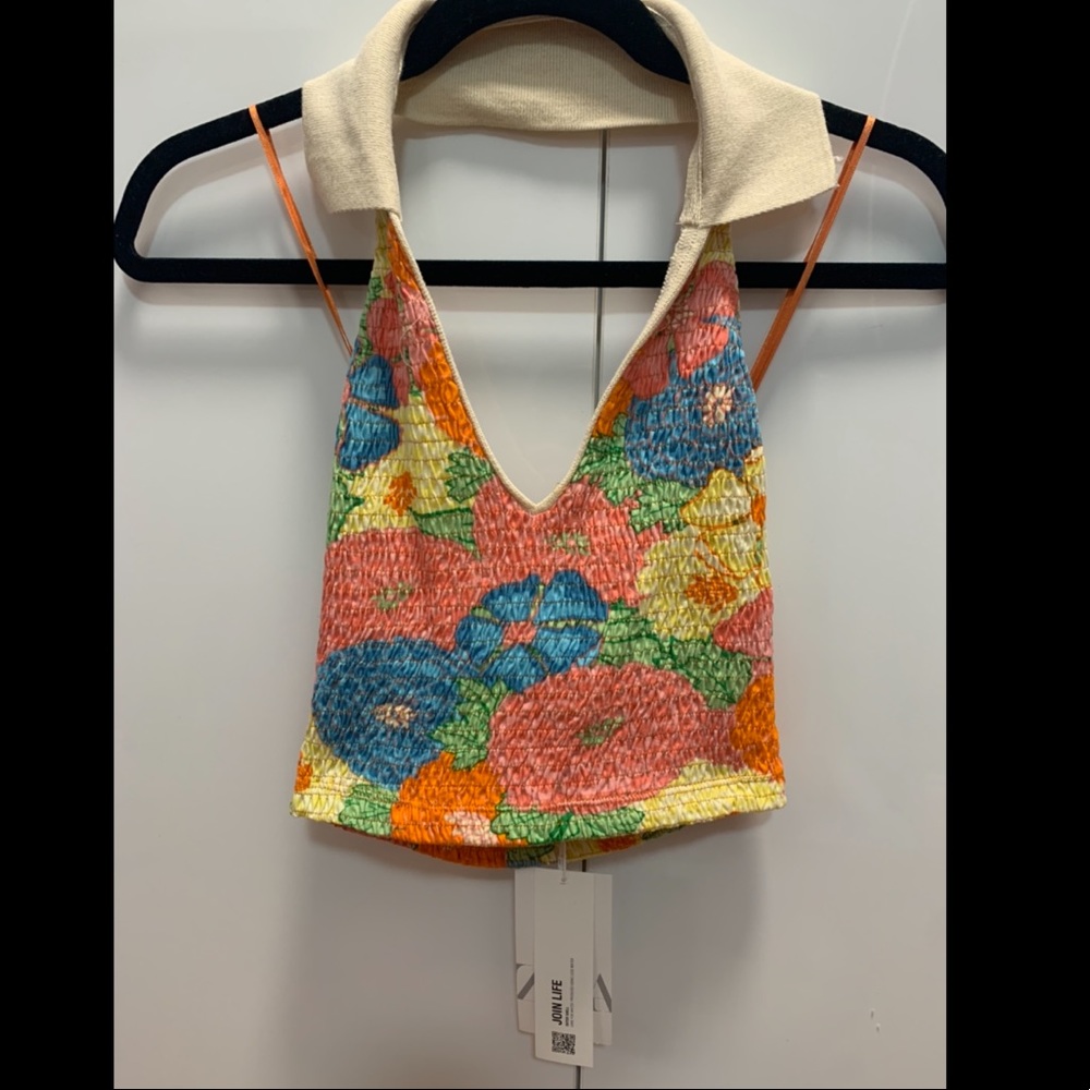 Zara colorful floral top with collar